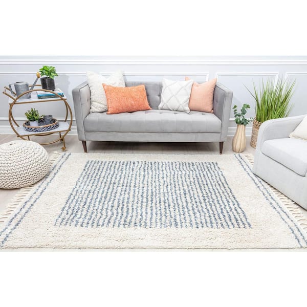 Ice Frost Stripe Shag White 8 ft. x 10 ft. Area Rug