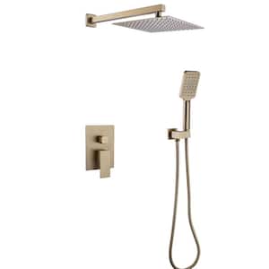 Single Handle 3-Spray Shower Faucet 4.4 GPM with Pressure Balance Brass Wall Mount Shower Trim Kit in. Brushed Gold