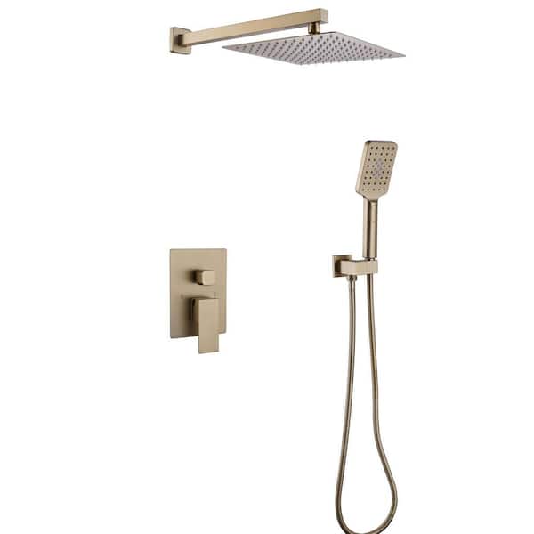 AIMADI Single Handle 3-Spray Shower Faucet 4.4 GPM with Pressure Balance Brass Wall Mount Shower Trim Kit in. Brushed Gold