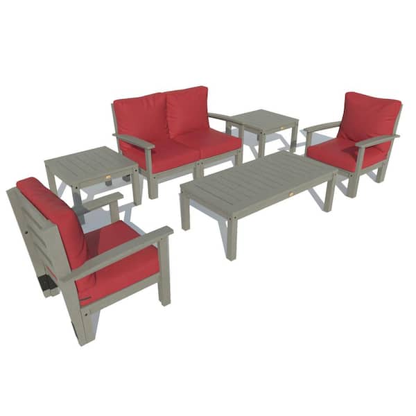 Highwood 6-Piece Plastic Outdoor Loveseat, Set of Chairs, Conversation Bespoke Deep Seating and 2 Side Tables with Cushions
