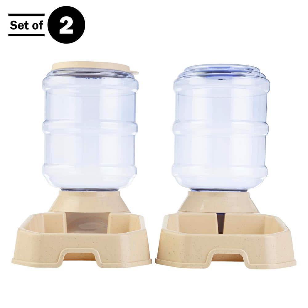 Beige and Clear Automatic Pet Feeder and Water Dispenser Set