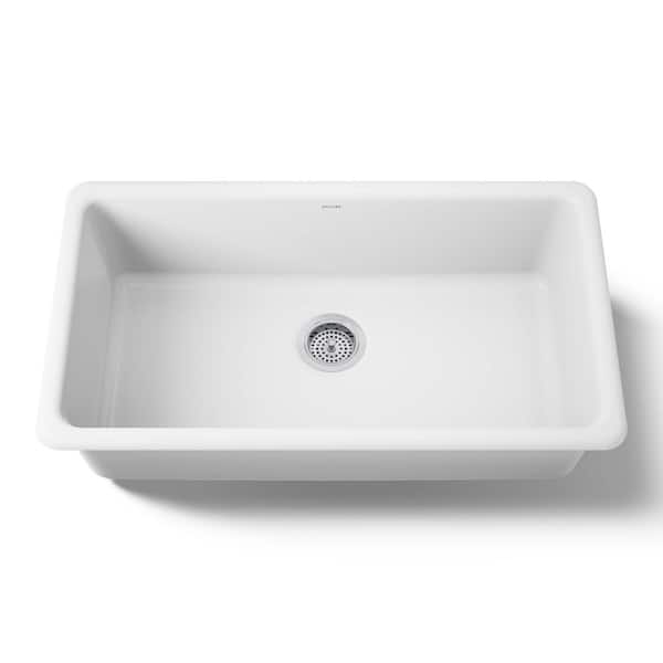 Iron/Tones White Cast Iron 33 in. Single Bowl Undermount Kitchen Sink