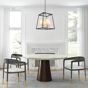 Classic 4-Light Black Cage Chandelier Lighting with Fabric Shades, Modern Square Pendant Light for Dining Room