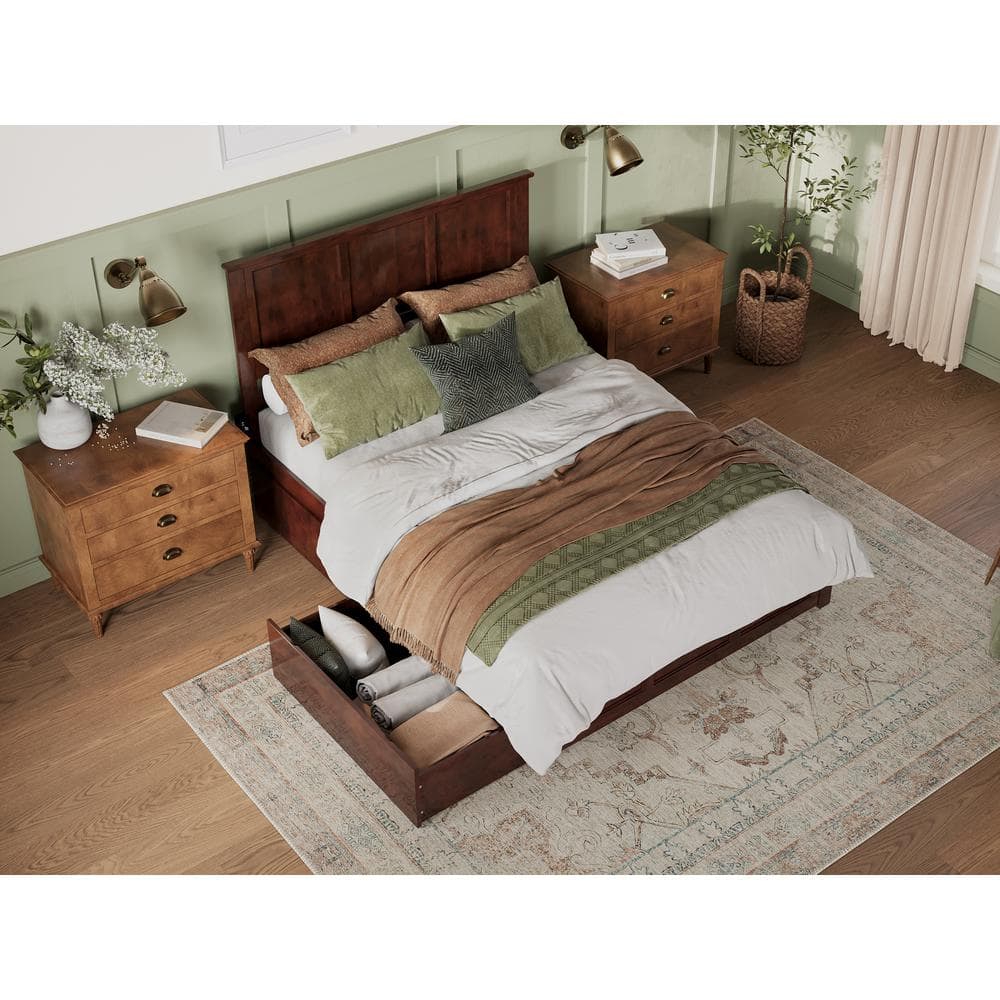 Madison Queen Walnut Platform Bed with Built-in Storage Drawers