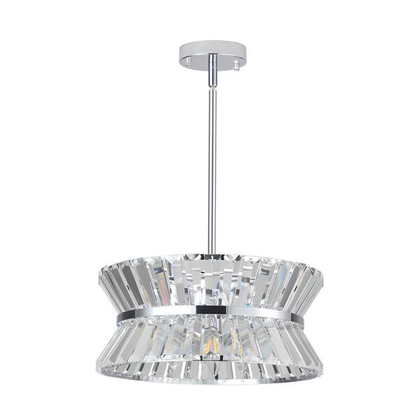 FIRHOT Adjustable Height 15.7 in. 4-Light Modern Chrome Round Crystal Chandelier for Living Room, Dining Room