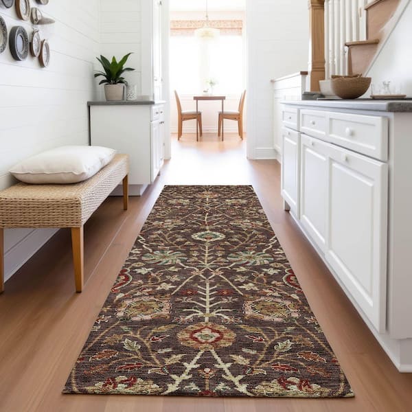 Mayfield Premium Machine Washable Abstract AMF1085 Chocolate 2 ft. 3 in. x 7 ft. 6 in. Runner Rug