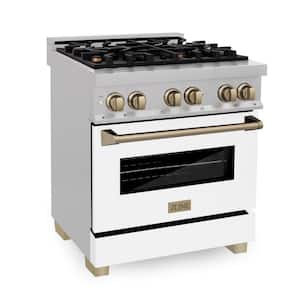 Autograph Edition 30 in. 4 Burner Dual Fuel Range in Fingerprint Resistant Stainless, White Matte and Champagne Bronze