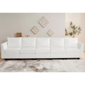 138.59 in. Modern Faux Leather 5-Piece Upholstered Sectional Sofa Bed in Bright White Sofa Couch for Living Room/Office