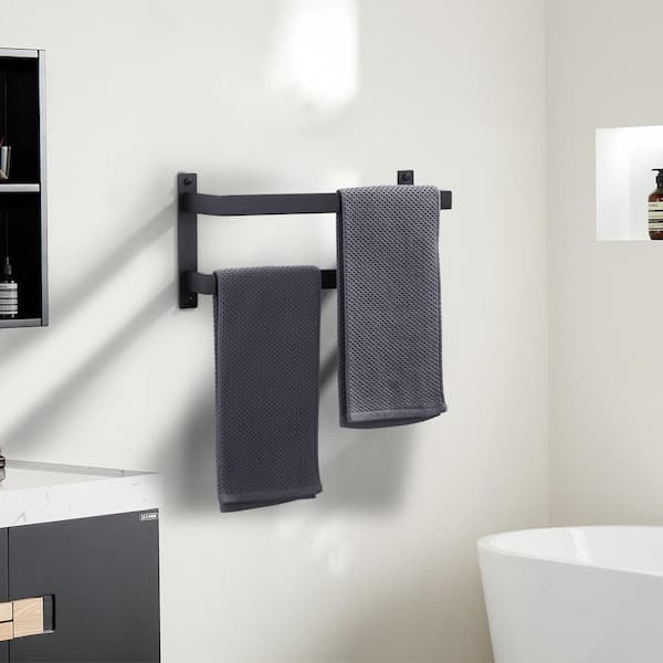 16.5 in. Square Double Staggered Wall Mounted Towel Rack, Stainless Steel Towel Bars in Matte Black
