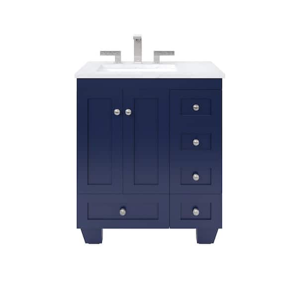 Acclaim 28 in. Single Sink Blue Bath Vanity with White Carrara Quartz Top (Assembled)