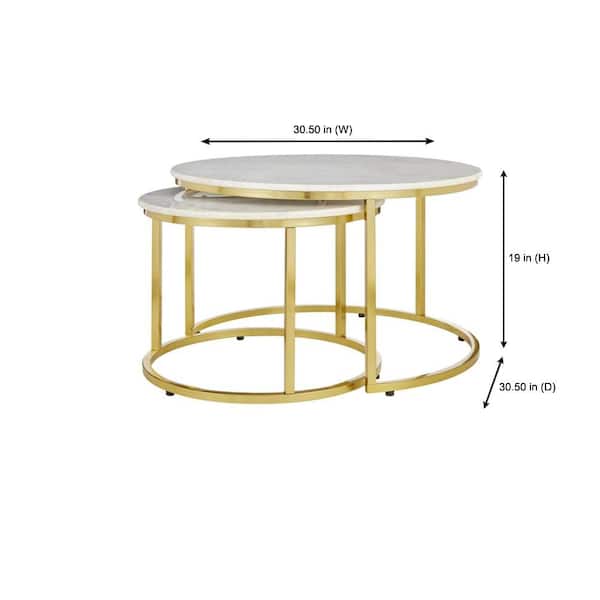 Home Decorators Collection Cheval 2 Piece 31 in. Gold Marble Medium Round Marble Coffee Table Set DC18 56100 The Home Depot