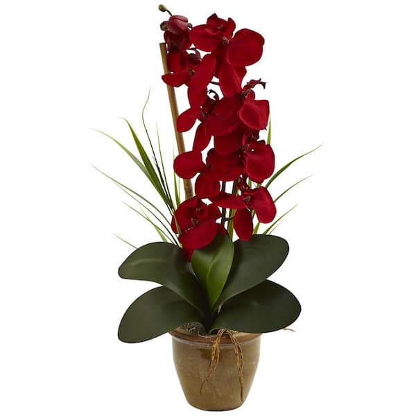 Nearly Natural Phalaenopsis Orchid Silk Artificial Arrangement in Red