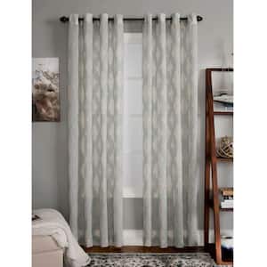 Clip 50 in. W x 95 in. L Polyester and Linen Semi-Sheer Window Panel in Blue