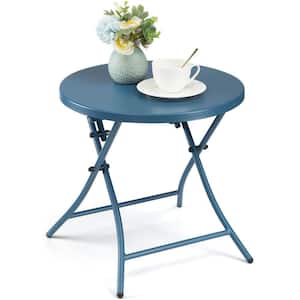 17.7 in. Navy Blue Steel Outdoor Side Tables Anti Rust Metal End Table without Extension