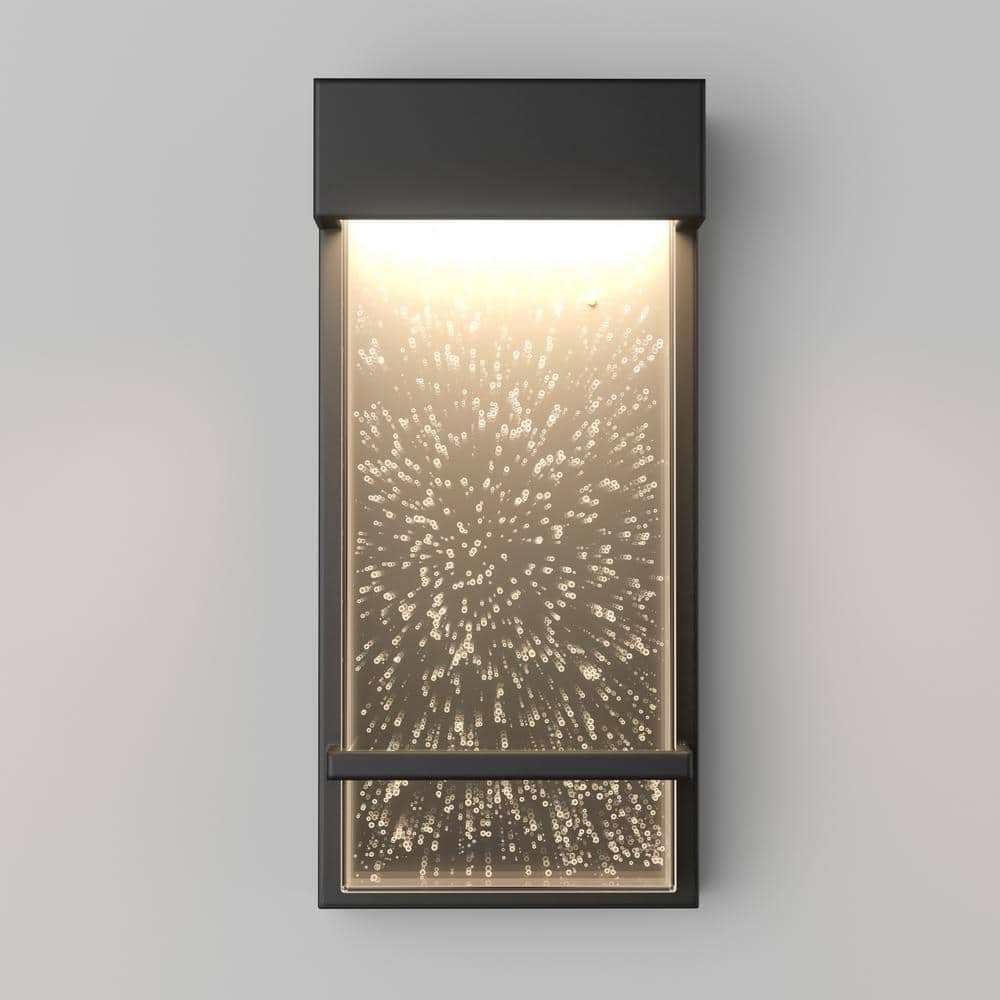 Modern Black Aluminum Lantern Sconce with Seeded Glass Shade