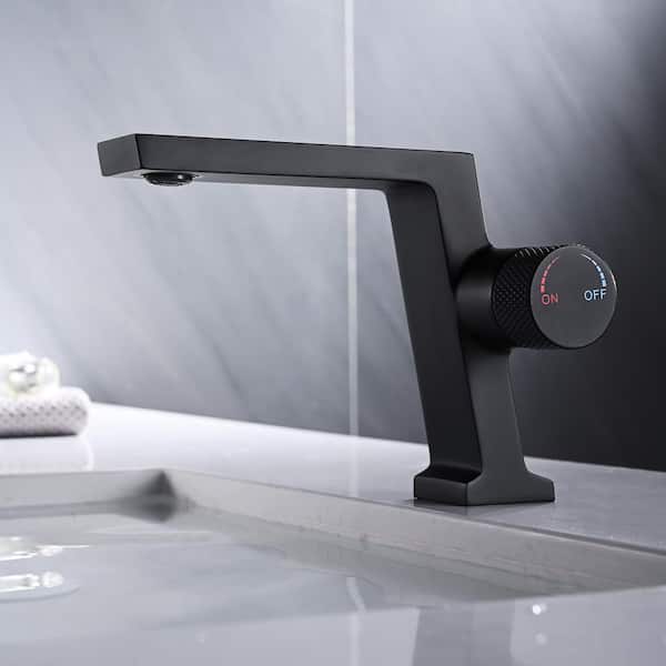 4 in. Centerset Single Knob Handle Mid Arc Bathroom Faucet in Black