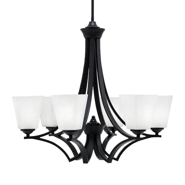 Unbranded Clevelend 6-Light Matte Black Round Chandelier with 4.5 in. Square White Muslin Glass Shades, No bulbs included