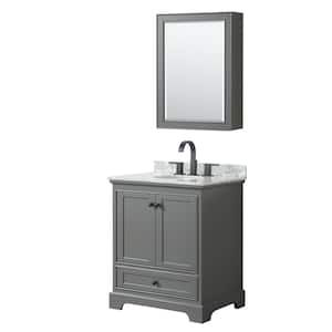Deborah 30 in. W x 22 in. D x 35 in. H Single Bath Vanity in Dark Gray with White Carrara Marble Top and Med Cab Mirror