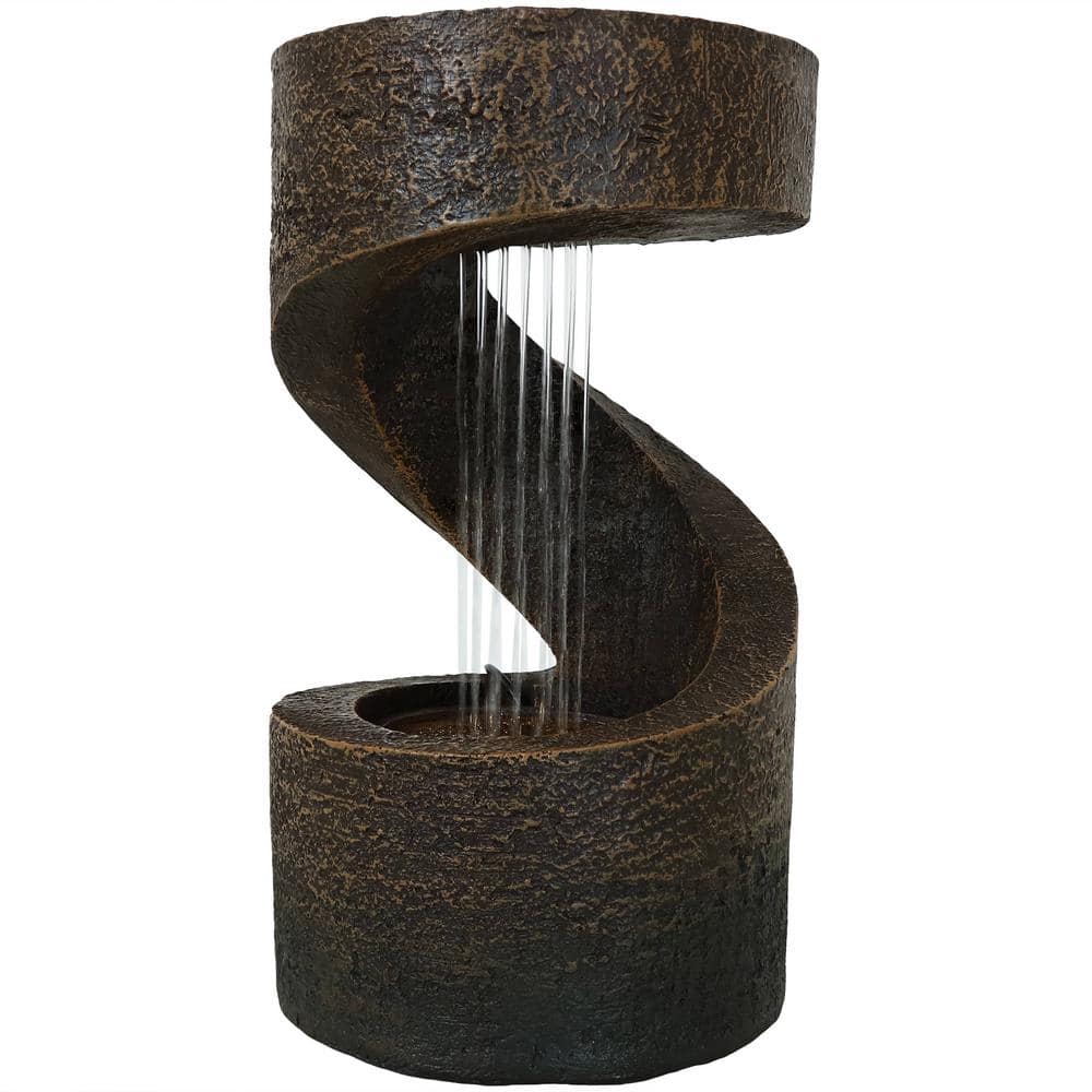 Brown Polyresin Spiral Tabletop Water Fountain with LED Light