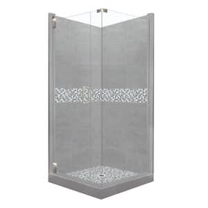 Del Mar Grand Hinged 38 in. x 38 in. x 80 in. Left-Hand Corner Shower Kit in Wet Cement and Satin Nickel Hardware