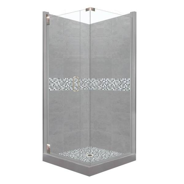 American Bath Factory Del Mar Grand Hinged 38 in. x 38 in. x 80 in. Left-Hand Corner Shower Kit in Wet Cement and Satin Nickel Hardware