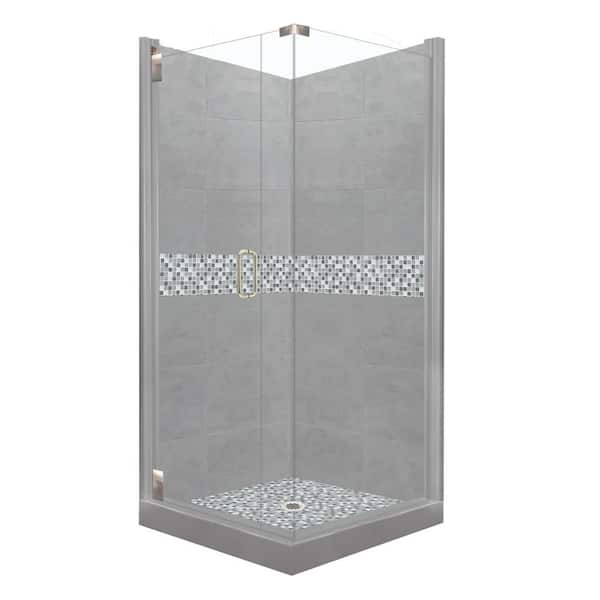 American Bath Factory Del Mar Grand Hinged 42 in. x 42 in. x 80 in. Left-Hand Corner Shower Kit in Wet Cement and Satin Nickel Hardware