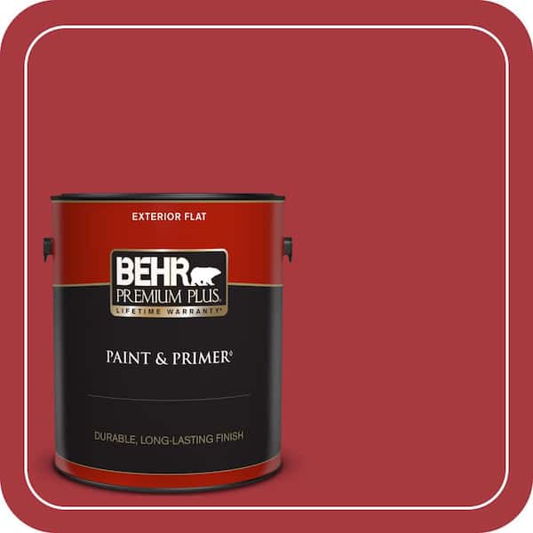 BEHR PREMIUM PLUS 1 gal. #BXC-03 Scarlet Flat Exterior Paint & Primer
