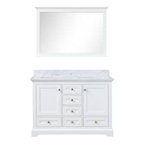 Dukes 48 in. W x 22 in. D White Double Freestanding Bath Vanity with Carrara Marble Top and Mirror