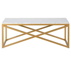 Calix 46 in. Top in Brass Rectangular Coffee Table with Faux Marble