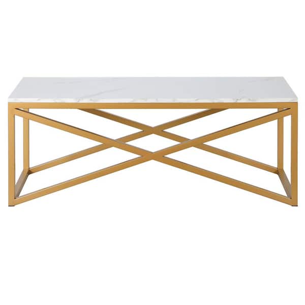 Meyer&Cross Calix 46 in. Top in Brass Rectangular Coffee Table with Faux Marble