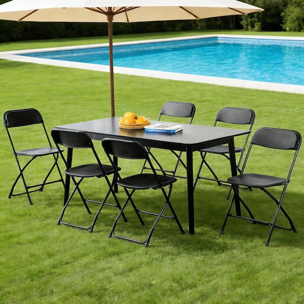 Black Metal Frame Plastic Portable Folding Chair Outdoor Dining Chair (Set of 6) for Home, Party, 330 lbs. Capacity