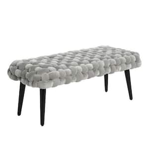 Chunky Woven Bedroom Bench with Solid Wood Legs in Grey