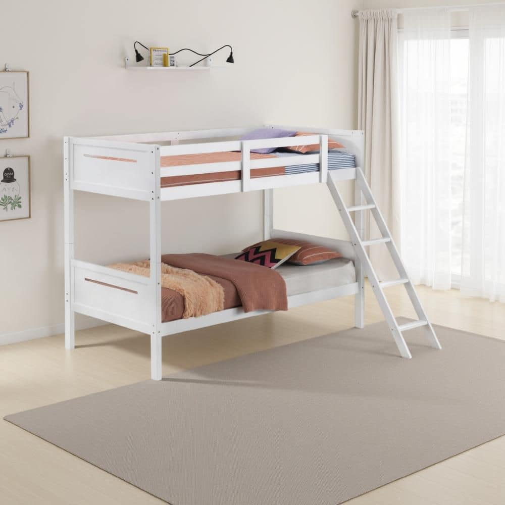 a.sk ★AMERI★MEDI INDIAN 2WAY Benjara Amey White Twin Over Twin Bunk Bed with Guard Rails and