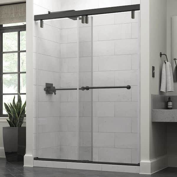 Delta Mod 60 in. x 71-1/2 in. Soft-Close Frameless Sliding Shower Door in Bronze with 3/8 in. (10mm) Clear Glass