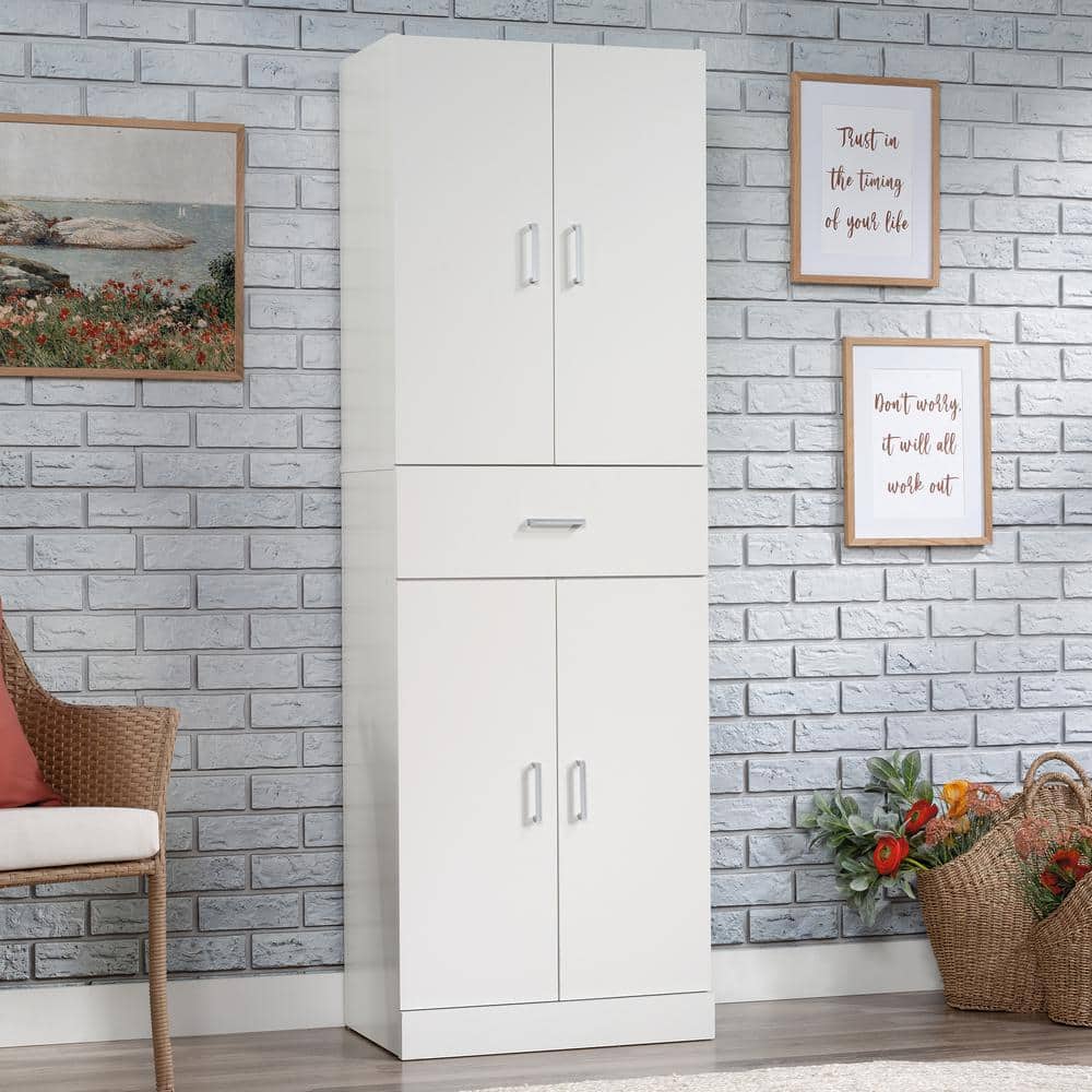 White Freestanding Storage Cabinet with Adjustable Shelving