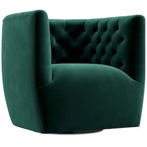 Rose Mid Century Modern Furniture Style Comfy Dark Green Velvet Upholstered Swivel Accent Arm Chair