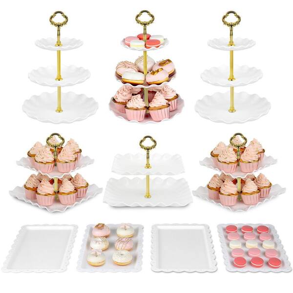 Cake stand 2点 set “ no brand” Wudkey 10 Pack Gold Cake Stand Set with 3 Two-Tier, 3 Three-Tier