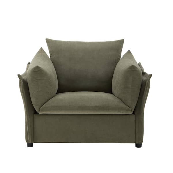 Noble House Zorvath Green Modern Upholstered Chenille Oversized Armchair, Wood Frame