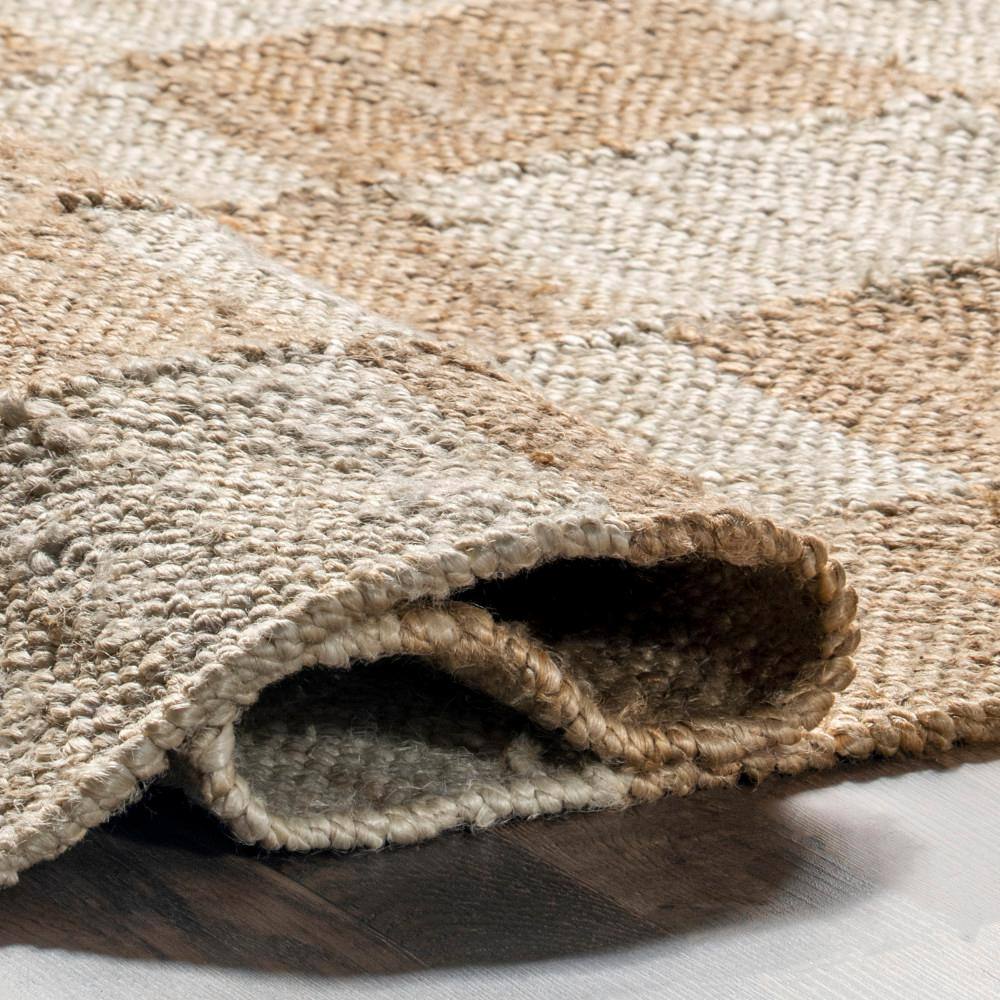 Ivory and Beige Checkered Cotton Jute 8' x 10' Area Rug