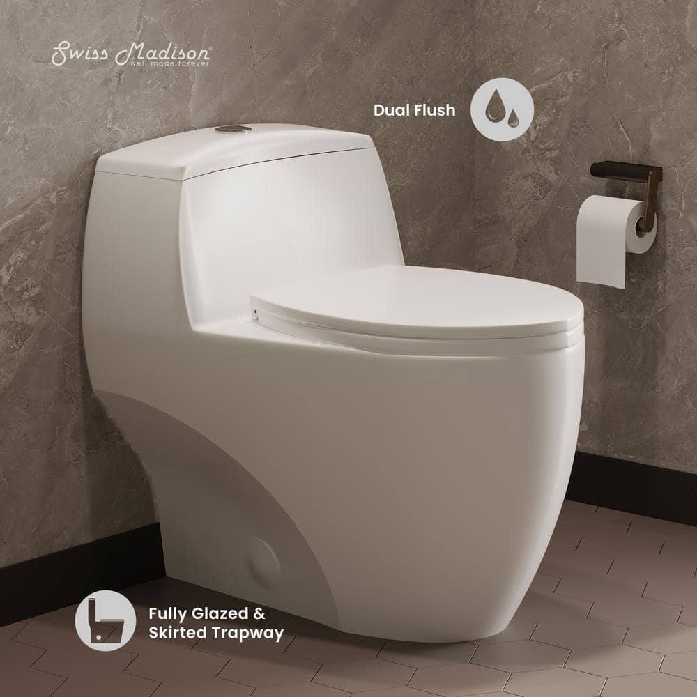 Manoir Glossy White Ceramic Dual-Flush Elongated One-Piece Toilet