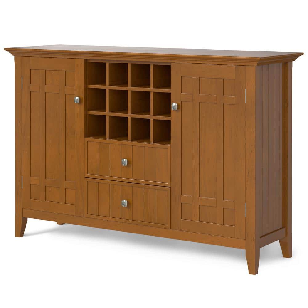 Bedford Light Golden Brown Solid Wood Sideboard Buffet with Wine Rack
