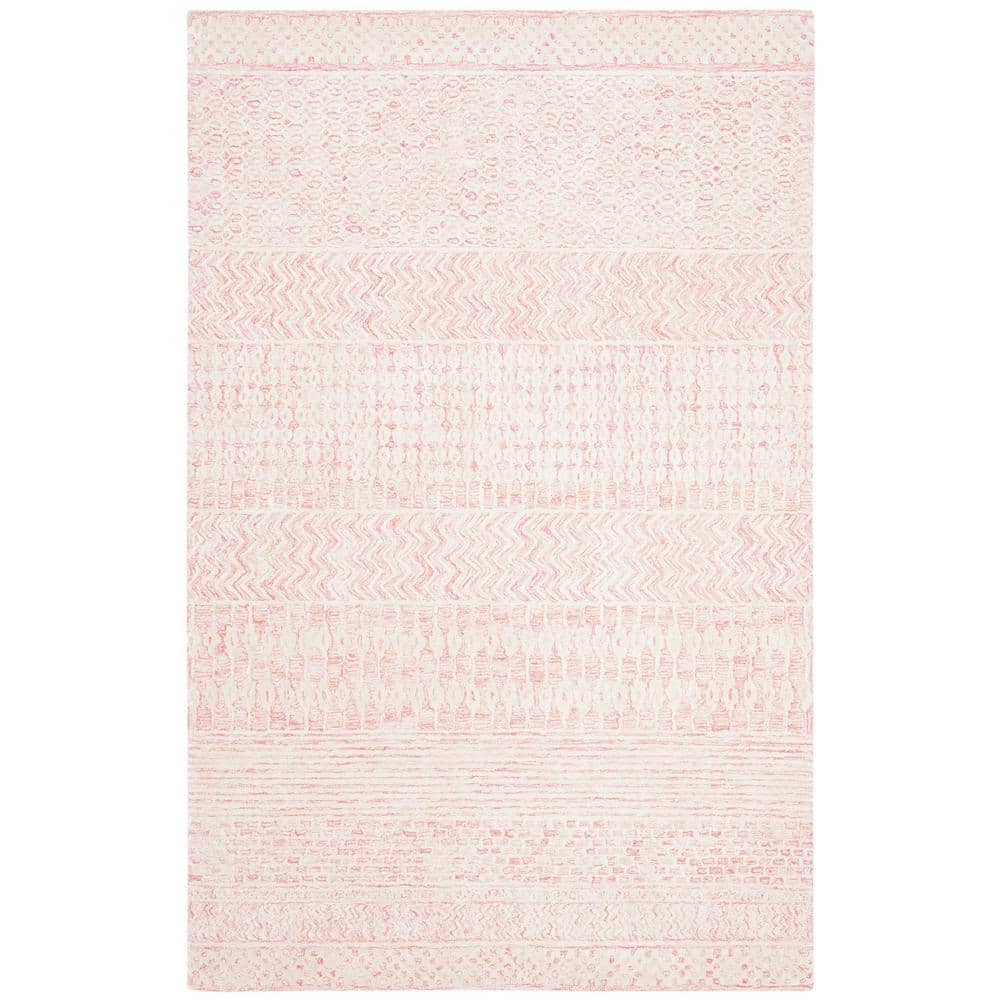 Light Pink Ivory Hand-Tufted Wool Viscose 4' x 6' Rug