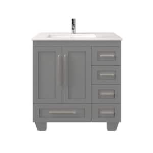 Loon 30 in. W. x 22 in. D x 34 in. H Bathroom Vanity in Gray with White Carrara Quartz Top and White Undermount Sink