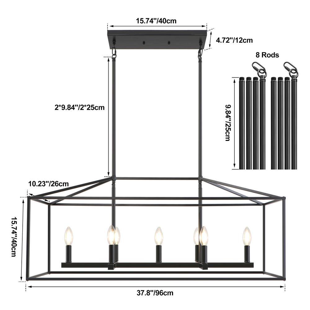 Black Geometric Metal 7-Light Candle Chandelier