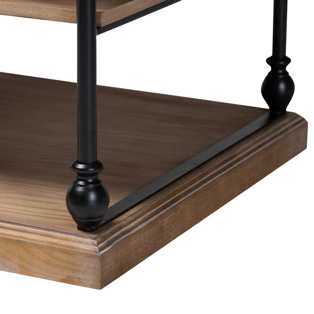 Sebastian Industrial Greywashed Wood & Black Metal 3-Tier End Table