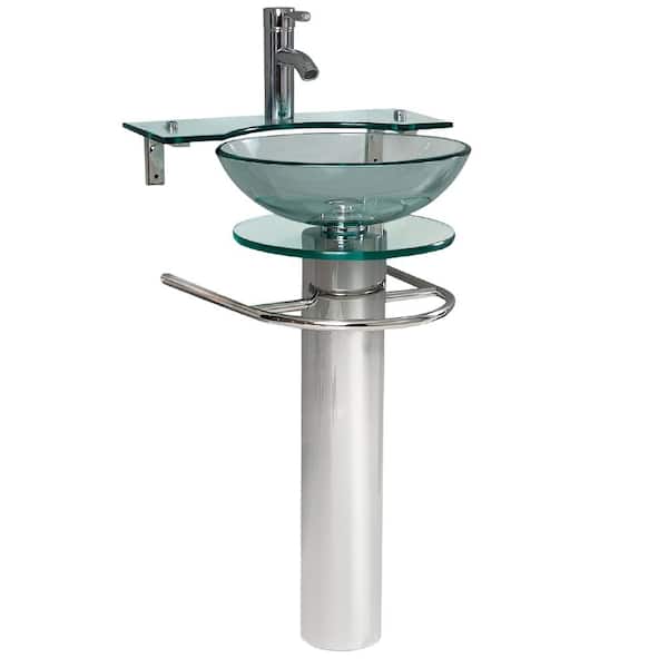 Fresca Ovale 24 in. Modern Stainless Steel Pedestal with Clear Glass Vessel Sink