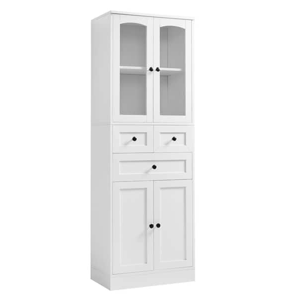 Tatahance 23 in. W x 14.3 in. D x 66.9 in. H White Wood Freestanding Storage Linen Cabinet with Adjustable Shelf and Drawers