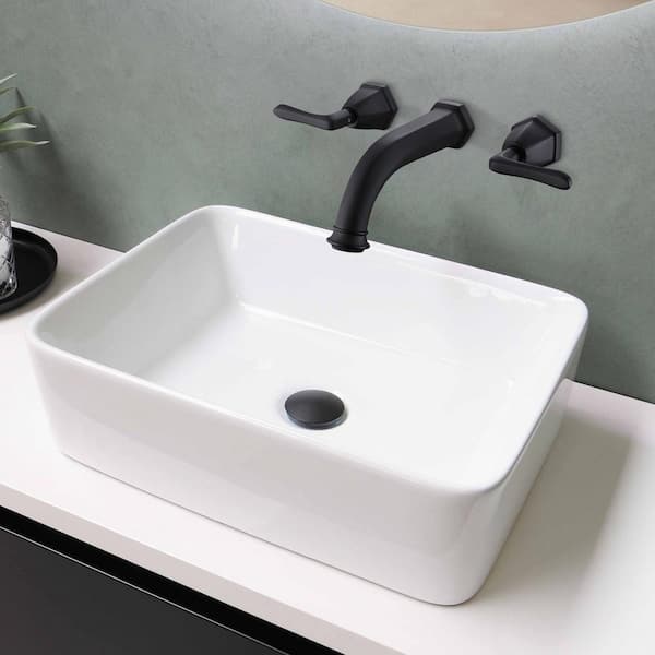Tomfaucet 2-handle Wall Mounted Faucet Bathroom Sink Faucet in Matte Black