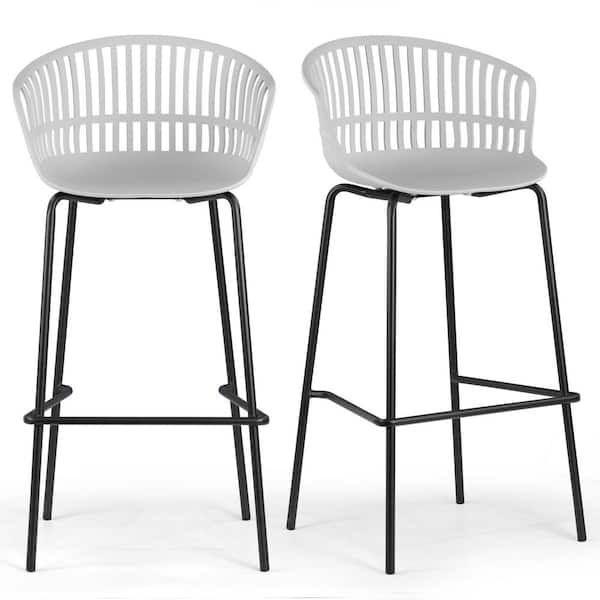 Glamour Home Basil 30 in. Gray Metal Bar Stool with Plastic Seat 2 (Set of Included)