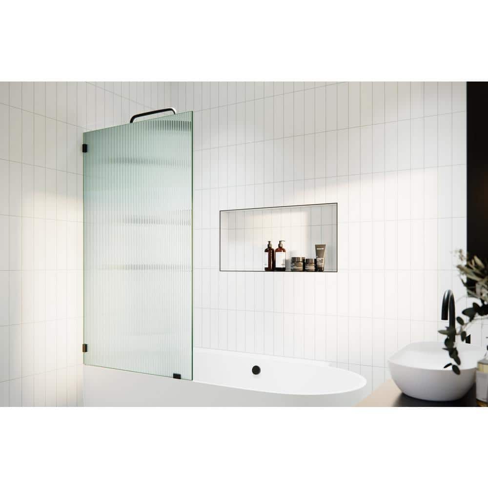 Gaia 34" x 58.25" Frameless Fluted Glass Bath Panel with Matte Black Hardware